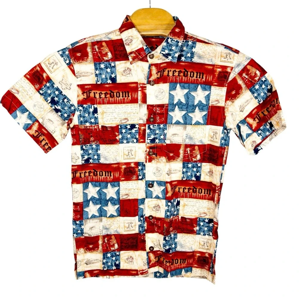 American Summer Patriotic American Flag Button Up Shirt Mens Medium Independence - Picture 2 of 7